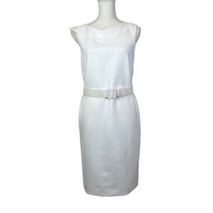 Lafayette 148 Sleeveless Sheath Dress Asymmetric Neck Line White Lined Size 2